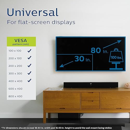 Miniatura 4 de Philips Titlt - Soporte de pared para monitor de TV para la mayoría de televisores y monitores de pantalla plana curvada LED LCD OLED de 30 a 80