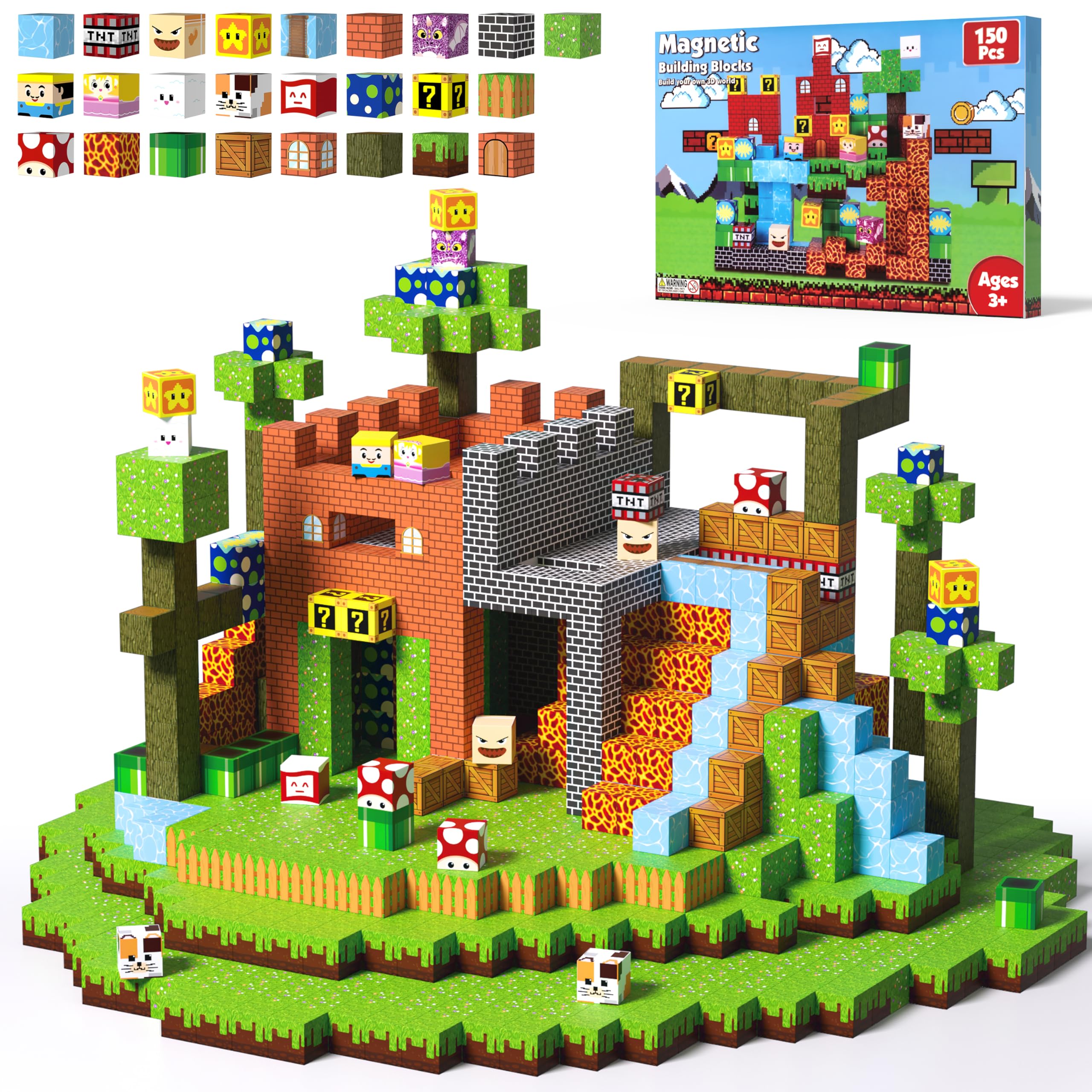 AiDolls Magnetic Blocks 150PCS Mini Magnatiles for Kids Ages 2-12 Mine 3D World Magnet Tiles Building Toys Sets Magnetic Building Blocks Stem Toys for Boys/Girls Sensory Toys for Toddlers (Forest)