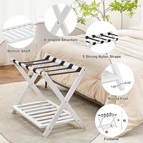 Miniatura 9 de Fully Assembled Luggage Racks Pack of 2, Upgraded Bamboo Foldable Suitcase Stand with 5 Nylon Straps, 26.77" Thickened Luggage Stand Holder with