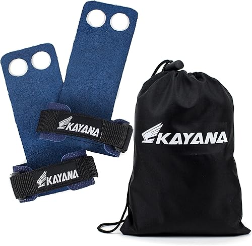 Miniatura 11 de KAYANA Puños de cuero para gimnasia de 2 agujeros, protección de palma y soporte de muñeca para entrenamiento cruzado, pesas rusas, dominadas, Rosa