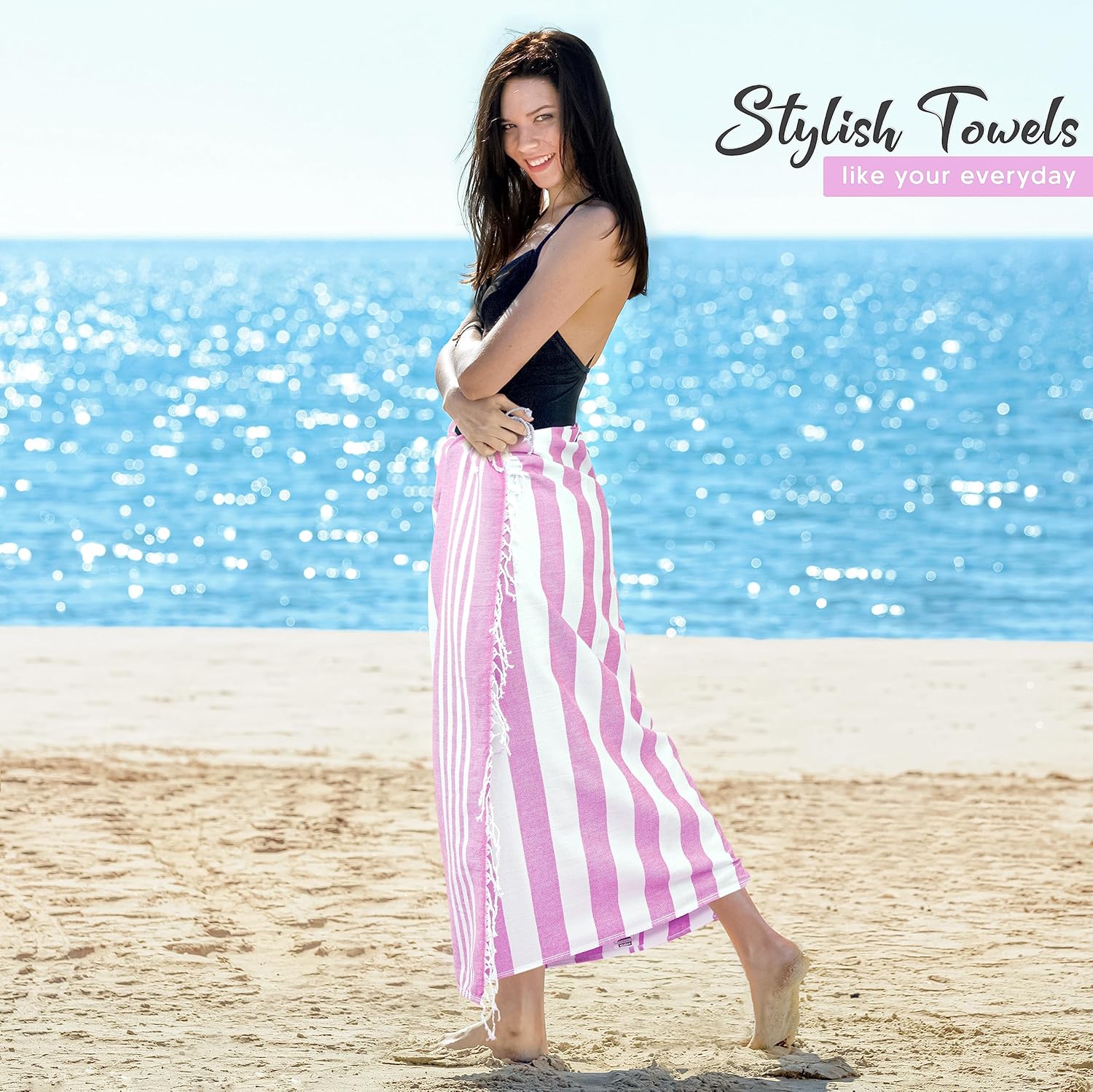 Utopia Towels 4 Pack Turkish Beach Towel, 40 by 72 Inches, 100% Cotton, Oversized Sand Free Lightweight Quick Dry, Prewashed for Soft Feel, Large Turkish Peshtemal Towel for Travel, Pink