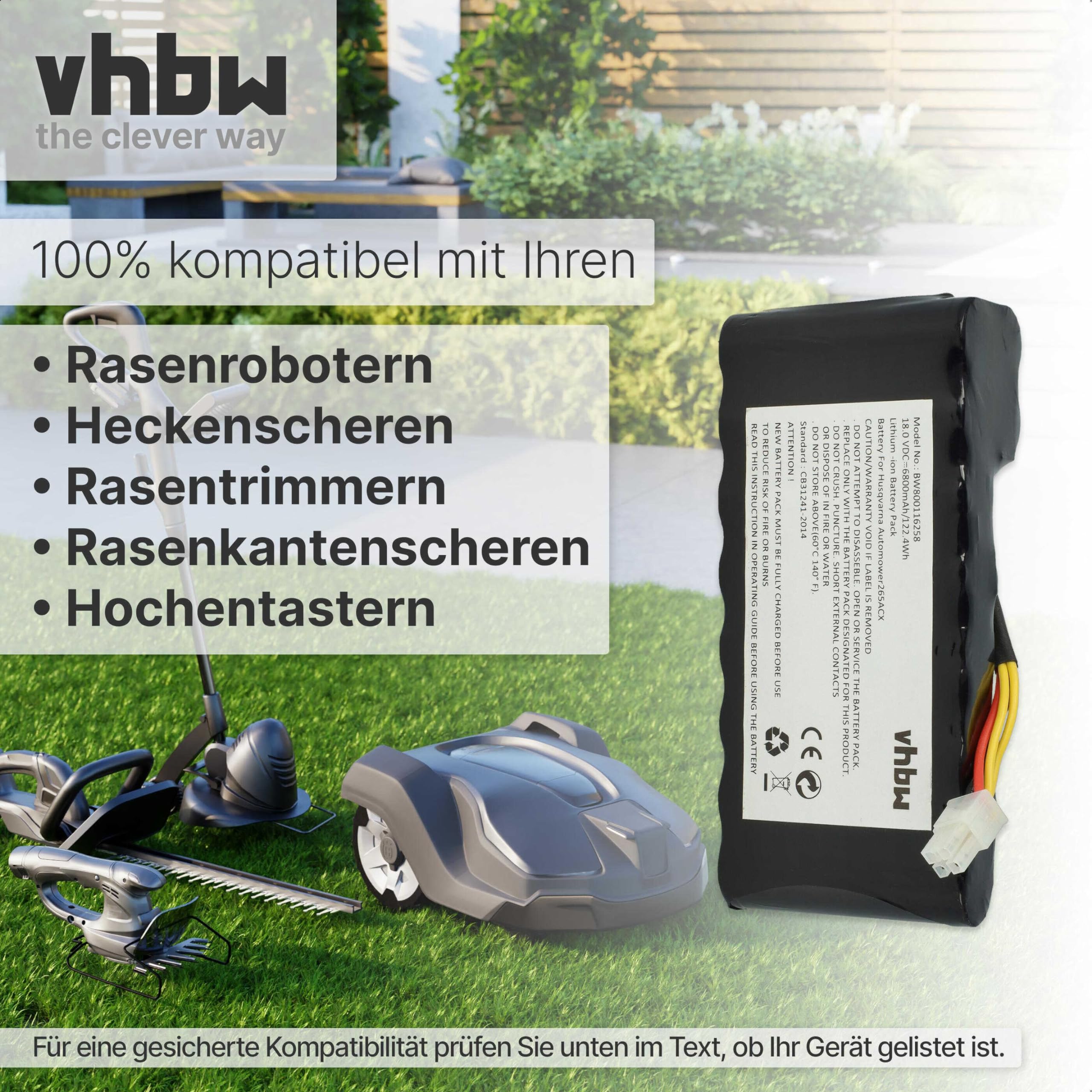vhbw 2x batteria sostituisce Husqvarna 589 58 57-01, 593 1 141-02, 593 11 41-03, 593 11 41-01 per robot tagliaerba 6800mAh 18V Li-Ion