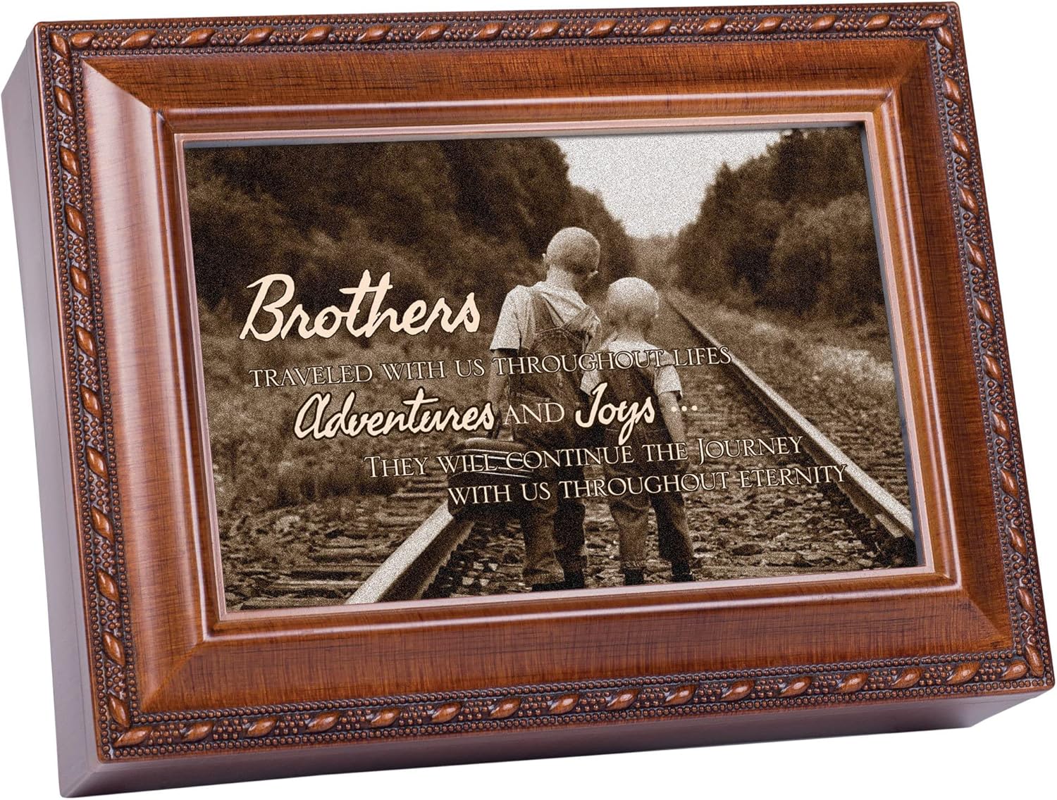 Cottage Garden Brother's Traveled Bereavement Woodgrain Rope Trim Music Box Plays How Great Thou Art