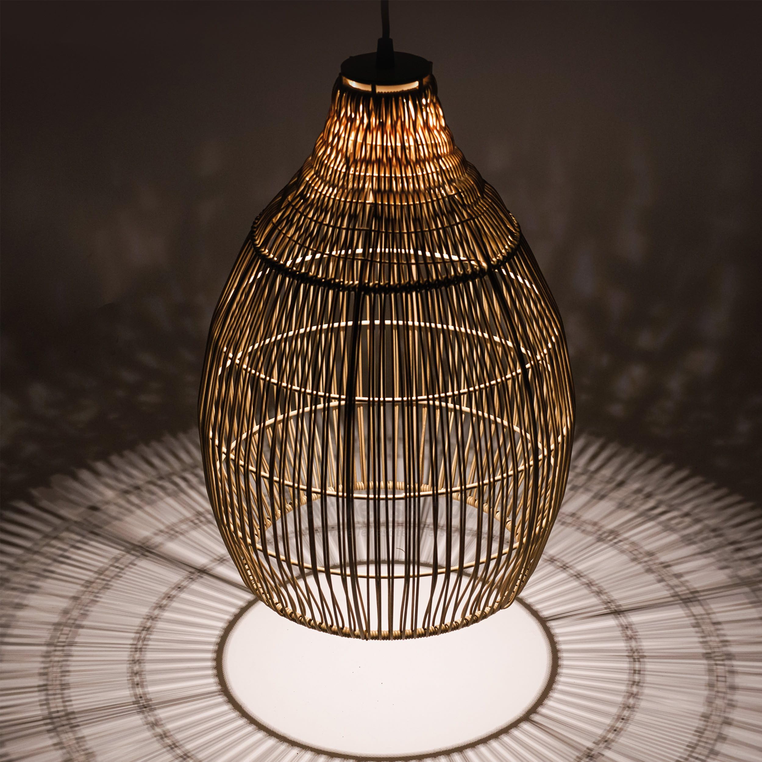 Esotec Solar Hängeleuchte Kairo, Boho Stil, LED warmweiß, Kabel 5m, 45 lm, Leuchtdauer 8 Stunden, Polyrattan, Metall, außen, outdoor, 30x43cm, IP44, Höhe 43cm, 102239
