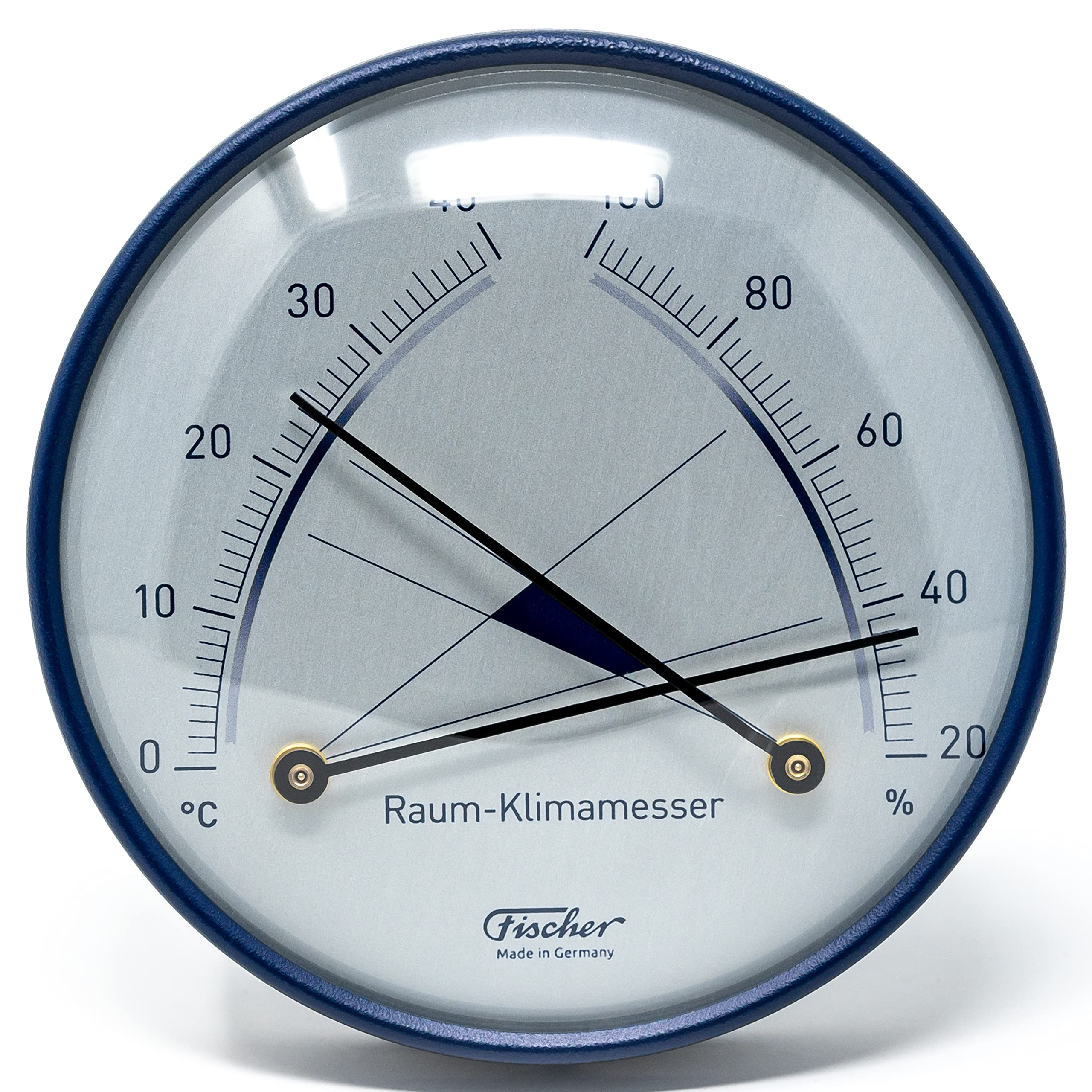 Fischer 142.48 - Raum-Klimamesser - 100mm Synthetic-Hygrometer und Bimetall-Thermometer Made in Germany - Edelstahl blau