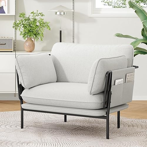 Miniatura 3 de Silla decorativa moderna para sala de estar, silla de lectura de gran tamaño con patas de metal sólido, sillón tapizado de tela con bolsillos