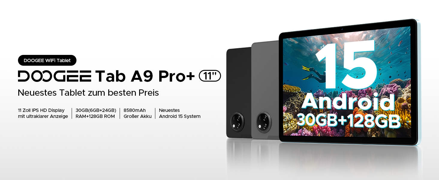 DOOGEE Tab A9 Pro+ Android 15 Tablet 11 Zoll 30GB RAM +128GB ROM