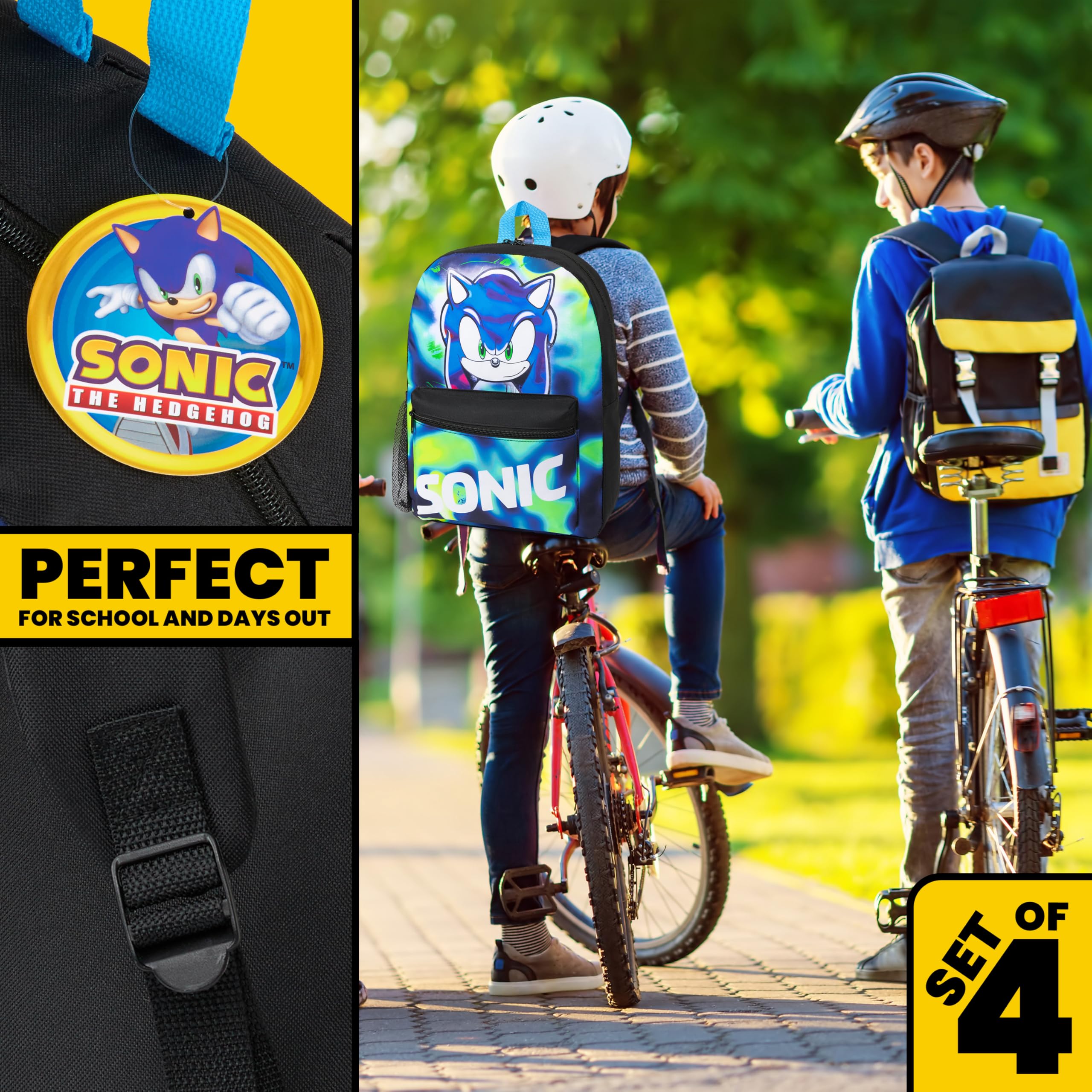 Get Trend SONIC THE HEDGEHOG Zainetto Bambino Set 4 Pz con Borraccia Bambini Astuccio Borsa Porta Pranzo Shadow Materiale Scolastico (Sonic 4 Pz Set)