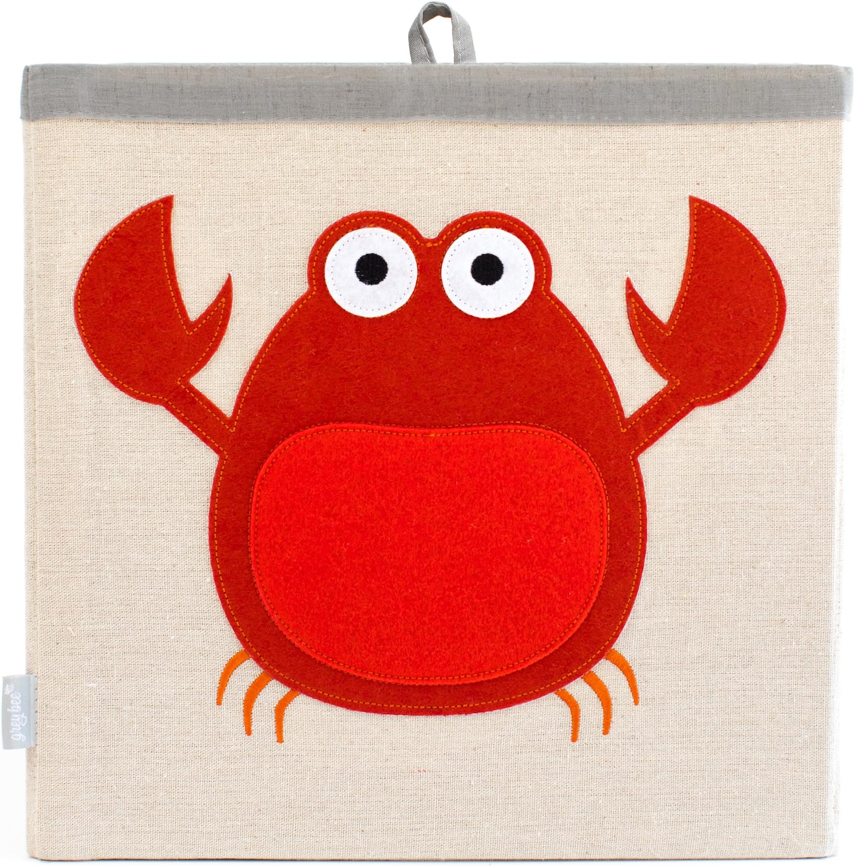 Large Collapsible Cube Storage Bin :: 100% Jute Canvas Toy Basket for Baby Items, Kids' Clothes & Much More, 13" x 13" Square, with Adorable Felt Animal Design, Crab, Red by Grey Bee