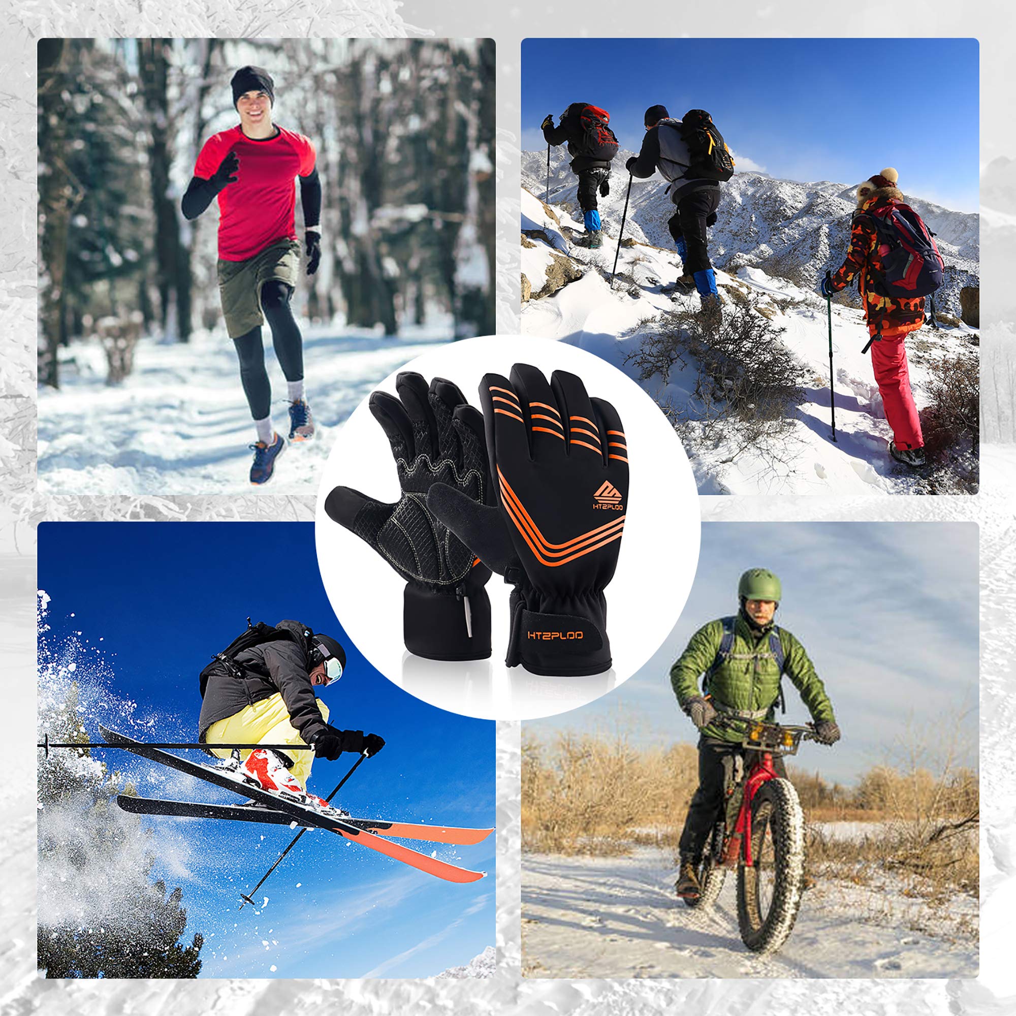 Winterhandschuhe Wasserdicht & Winddicht mit stoßdämpfendem Pad Anti-Rutsch Isolierte Warme Handschuhe für Radfahren Laufen Wandern Skifahren
