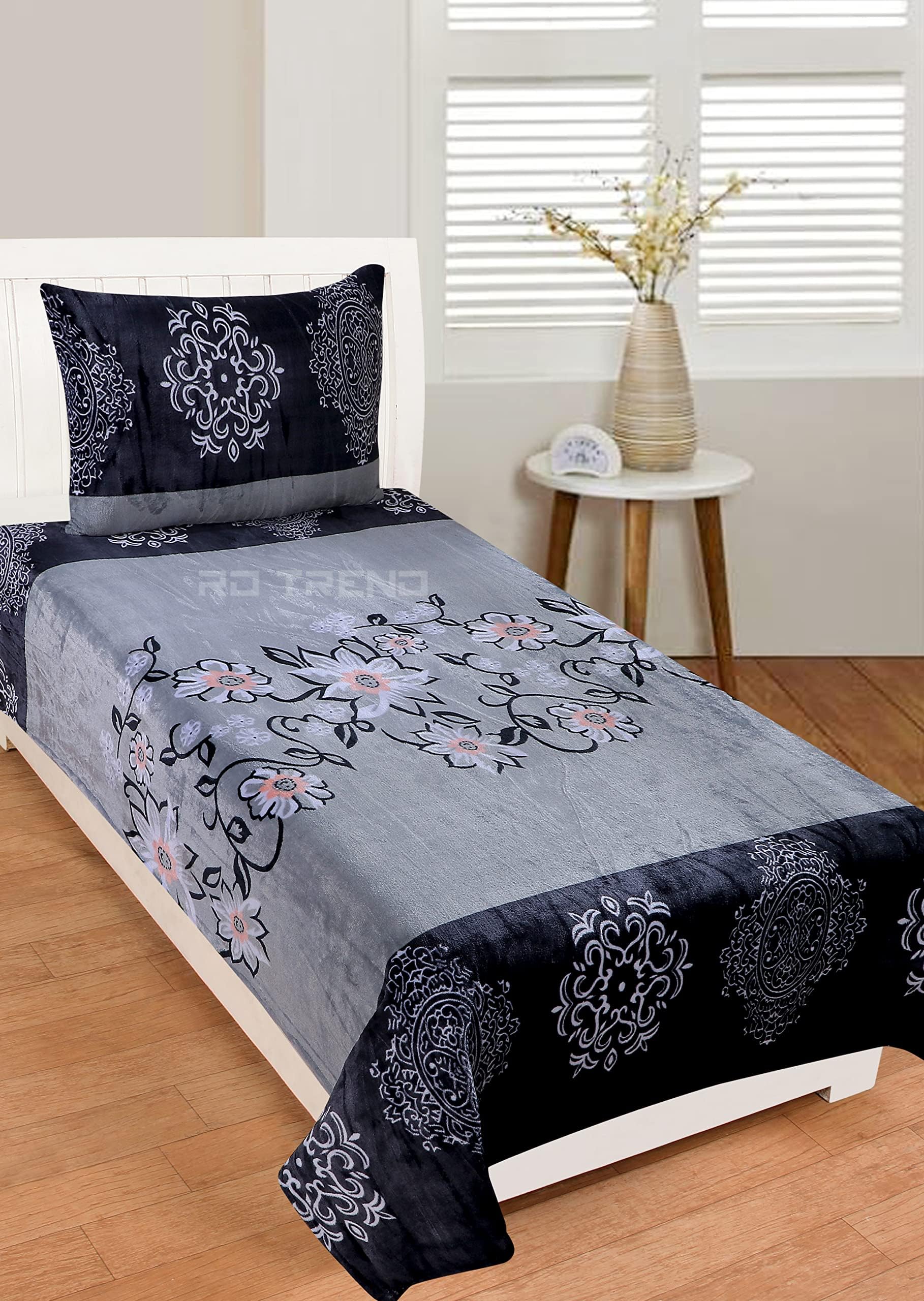 RD TREND 190 Gsm Flannel Warm Bedsheets For Winter Single Flat Size (60X90 Inches) With 1 Pillow Cover 210 TC Size (18X28 Inches) Color- Grey