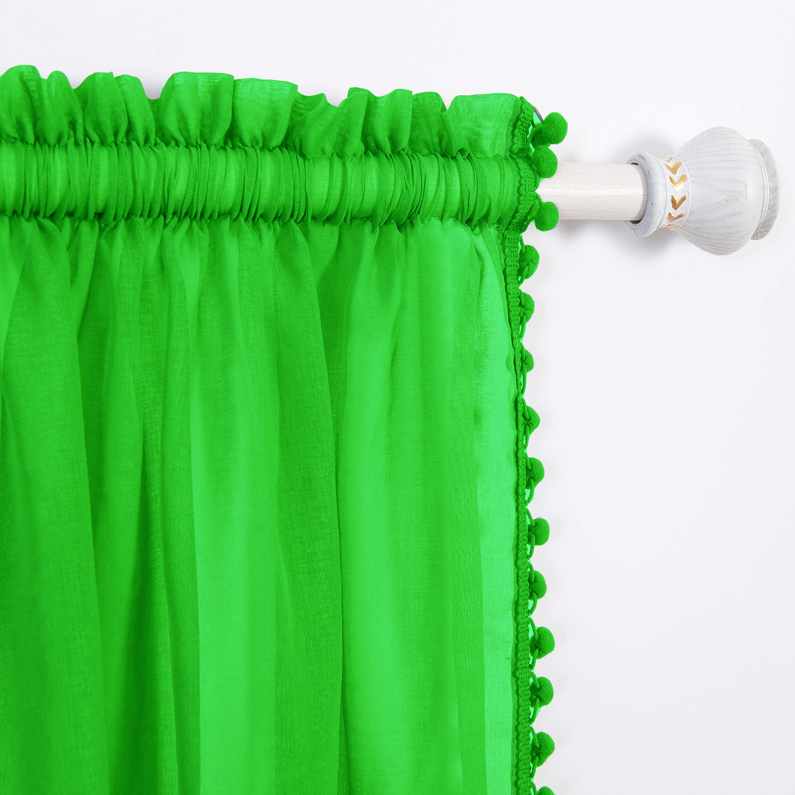 Elegant Comfort Semi-Sheer Pom Pom Tassels Curtains, 2 Panels Set, with 2inch Rod Pocket