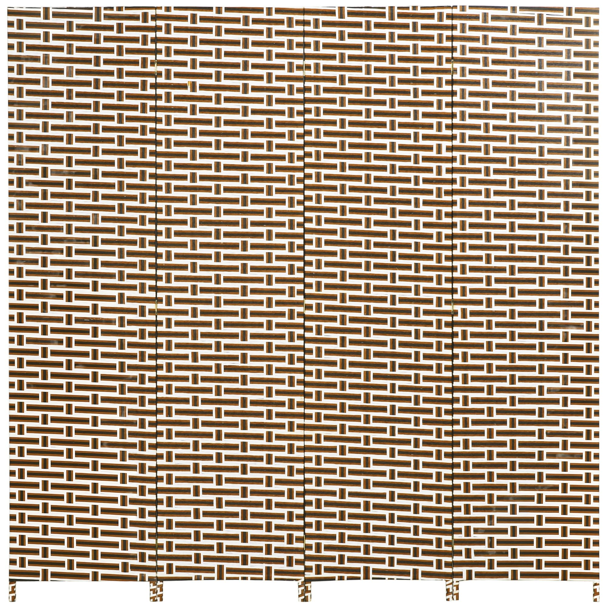 HOMCOM Divisor de Habitación de 4 Paneles Biombo Plegable 180x180 cm Separador de Ambientes Decoración Elegante para Dormitorio Salón Cocina Marrón Blanco