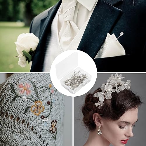 Miniatura 7 de Zlongron 100 alfileres de hijab, alfileres largos de cabeza de perla de lágrima, alfileres de ojal, alfileres de ojal, también se pueden utilizar