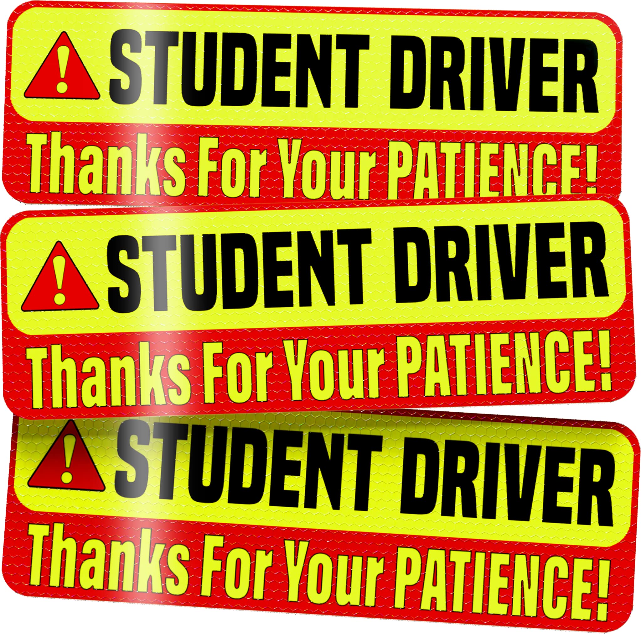 Student Driver Magnet for Car - Extra Strong Hold - 9.72" by 3.24" - 3 Pack - Essential Magnetic New Driver Sticker Signs - Remind Others to Please Be Patient - Bright & Reflective Sign for Rookies