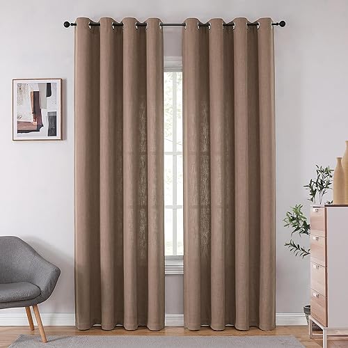 Randall Paneles de cortina semitransparentes de mezcla de lino para filtrar la luz, 63 pulgadas de largo, con textura de lino, con ojales en la