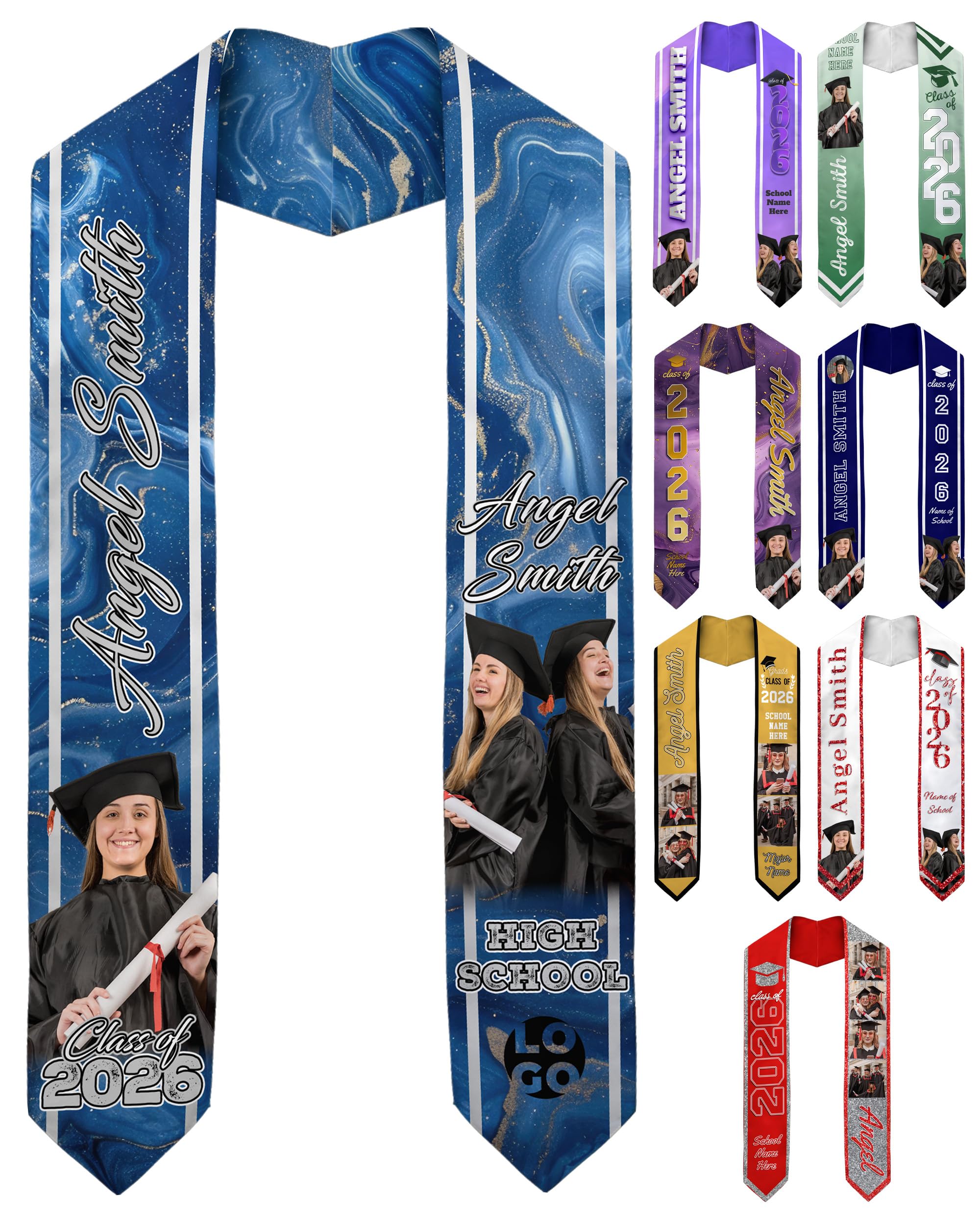 Printualist Custom Graduation Stole Class of 2026 - Personalized 78" Graduation Sash with Photo Name - Congratulations Gift