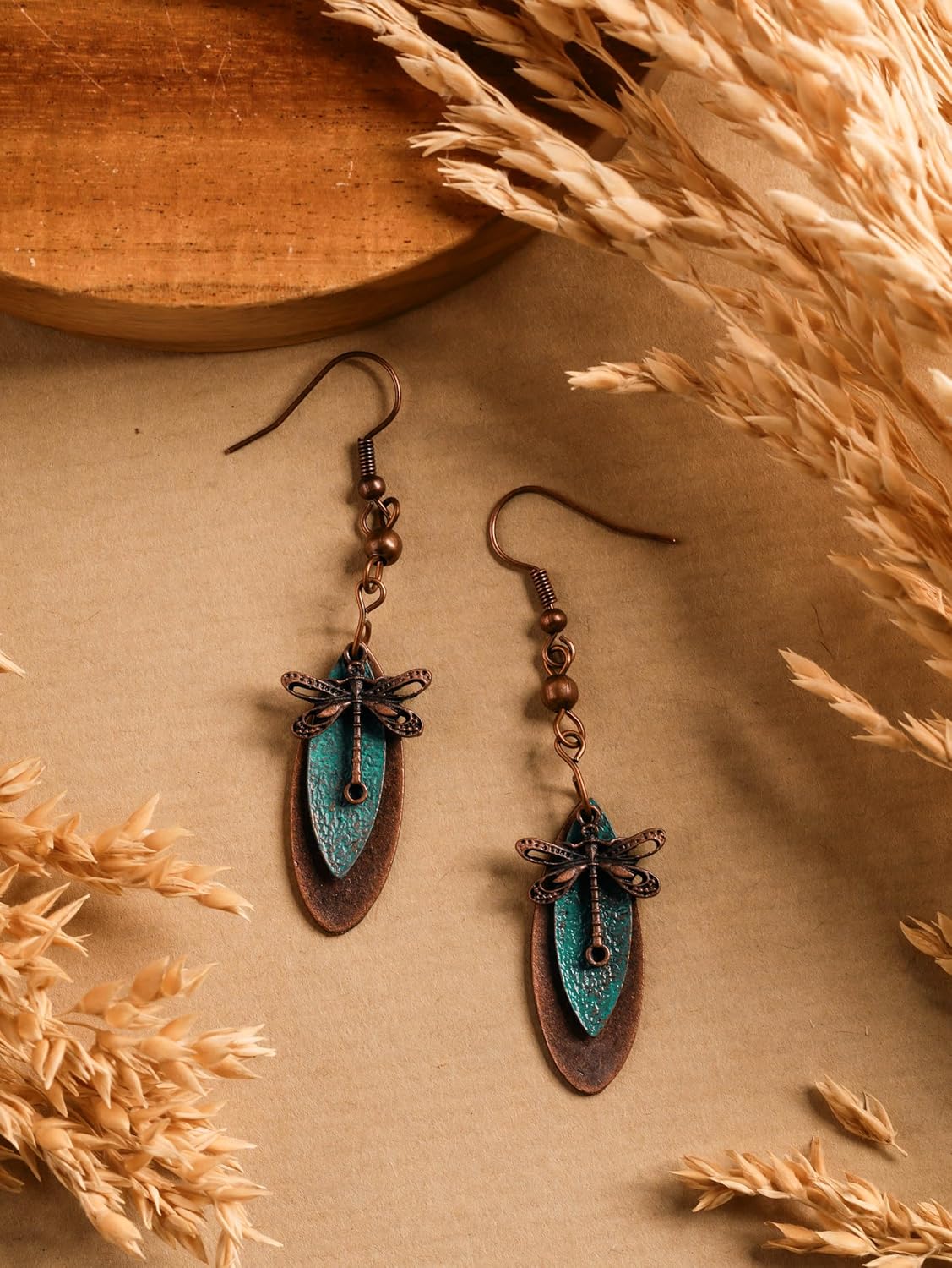 MINACHI Boho Antique Copper Tone Dragonfly Long Dangle Drop Earrings for Women with Patina Charm, Vintage Rustic Western Festival Statement Jewelry Gift - Image 2