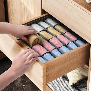 Drawer Organizer Clothes 1 Pack, Underwear Drawer Organizer, 24 Cell Closet Organizer, Drawer Dividers for Clothes, and Storage Organizer Sock Holders Organizers for Storing Socks, Scarf, Ties, Belt