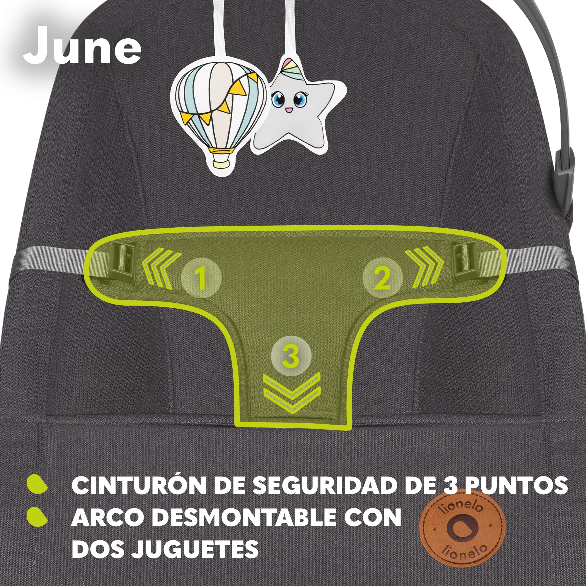 LIONELO June hamaca de bebé, movimiento natural del balanceo, desde los primeros días de vida hasta los 9 kg, ligera, estable, antideslizante, cinturones de seguridad, hamaca plegable para bebes | De Bebé, Movimiento Natural del Balanceo, desde los Primer