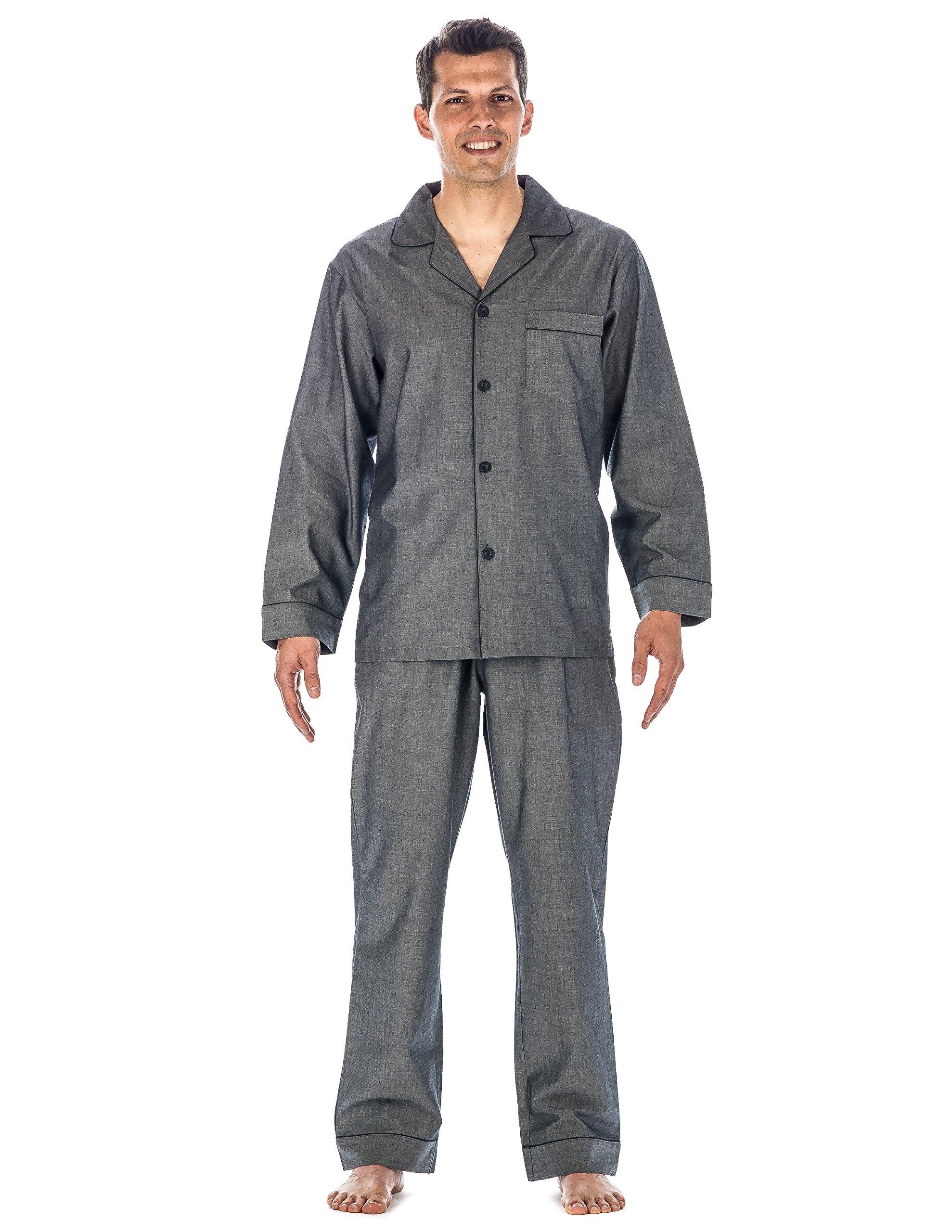 Noble Mount Mens Comfort-Fit Cotton Chambray Pajama Sets