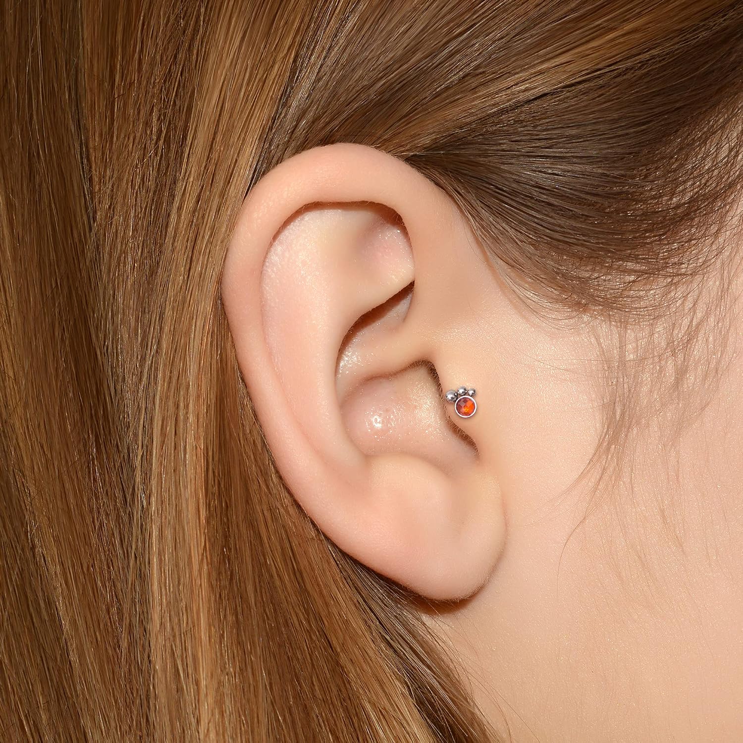 "Cartilage Earring Stud Implant Grade Titanium - CZ Cartilage Piercing Jewelry, Crescent Moon Cartilage Barbell"