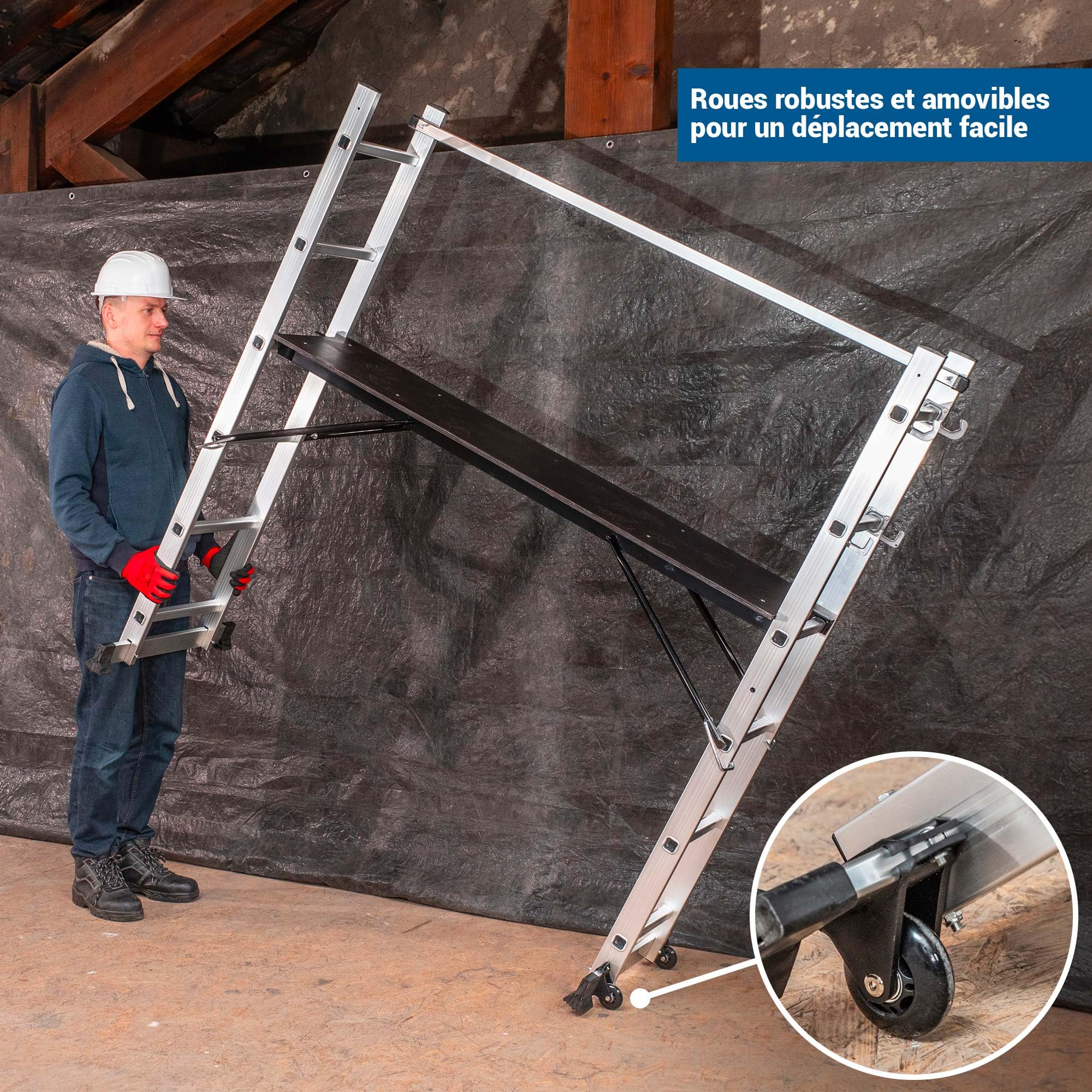HOSTRÖM Echafaudage Roulant SCAFFOLDAX2X6, échafaudage Jardin et Pliant Multifonction 4 en 1, echelle 2 Plans, H Max Travail 4,46m, Garantie 5 Ans