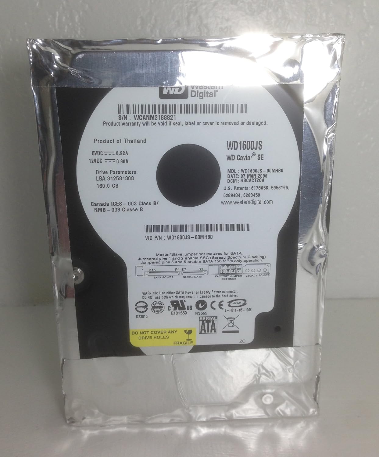 Western Digital 160GB 7200RPM 8MB Buffer Serial Ata II/300, 3.5INCH, 8.9MS Seek, Caviar Series S