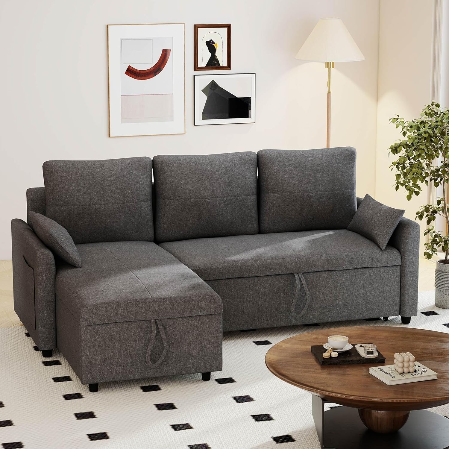 incomplete L Shaped Sleeper Sofa Bed: 81\" Convertible Pullout Couch Bed with Storage, Grey Sleeper Sectional Couches for Living Room, Comfortable Modular Couch Beds with Chaise(Grey, 81\" L Shape Sofa Bed) Grey 81\" L Shape Sofa Bed