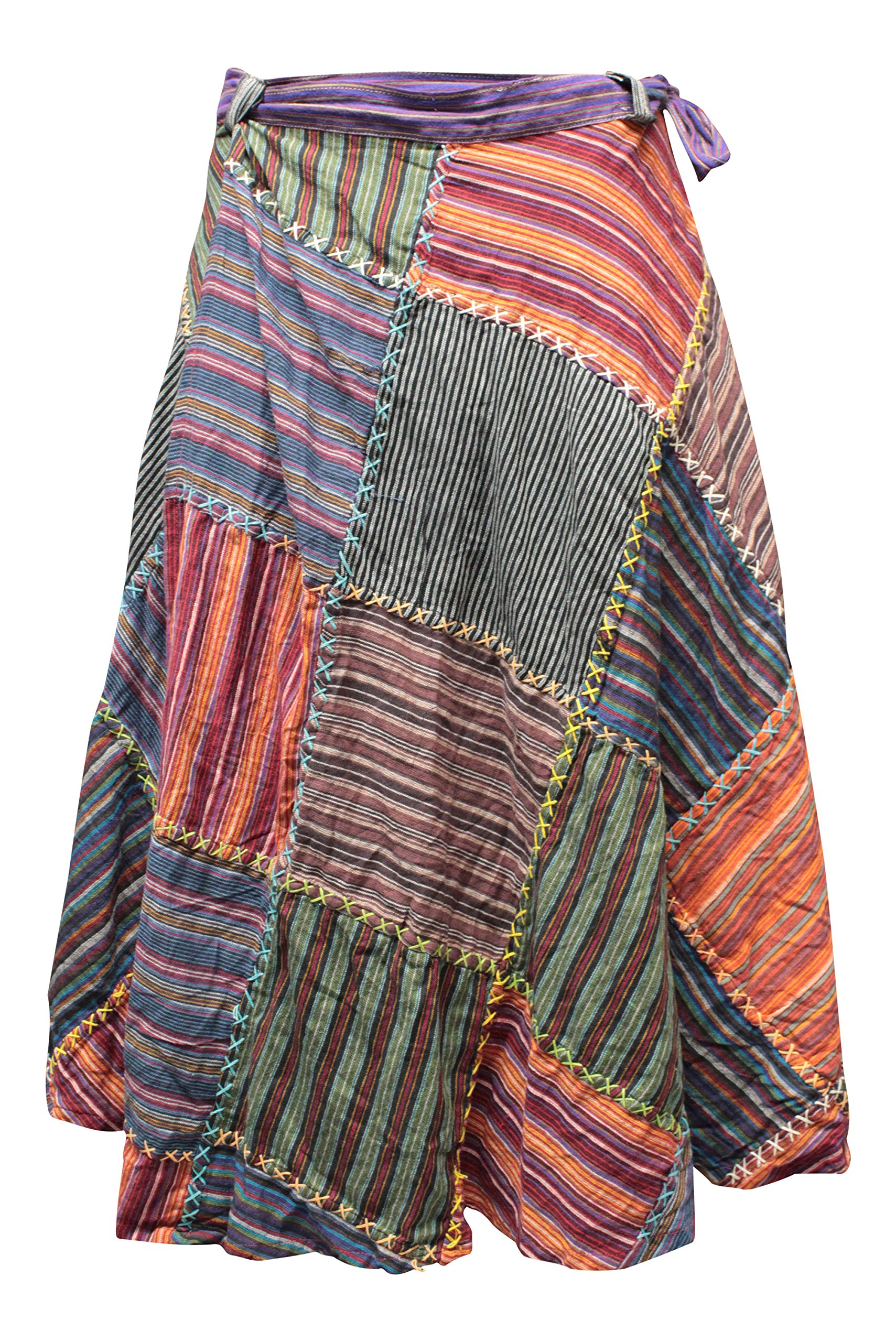 SHOPOHOLIC FASHION Wrap Round Hippie Festival Patchwork Boho Long Skirt Multicoloured