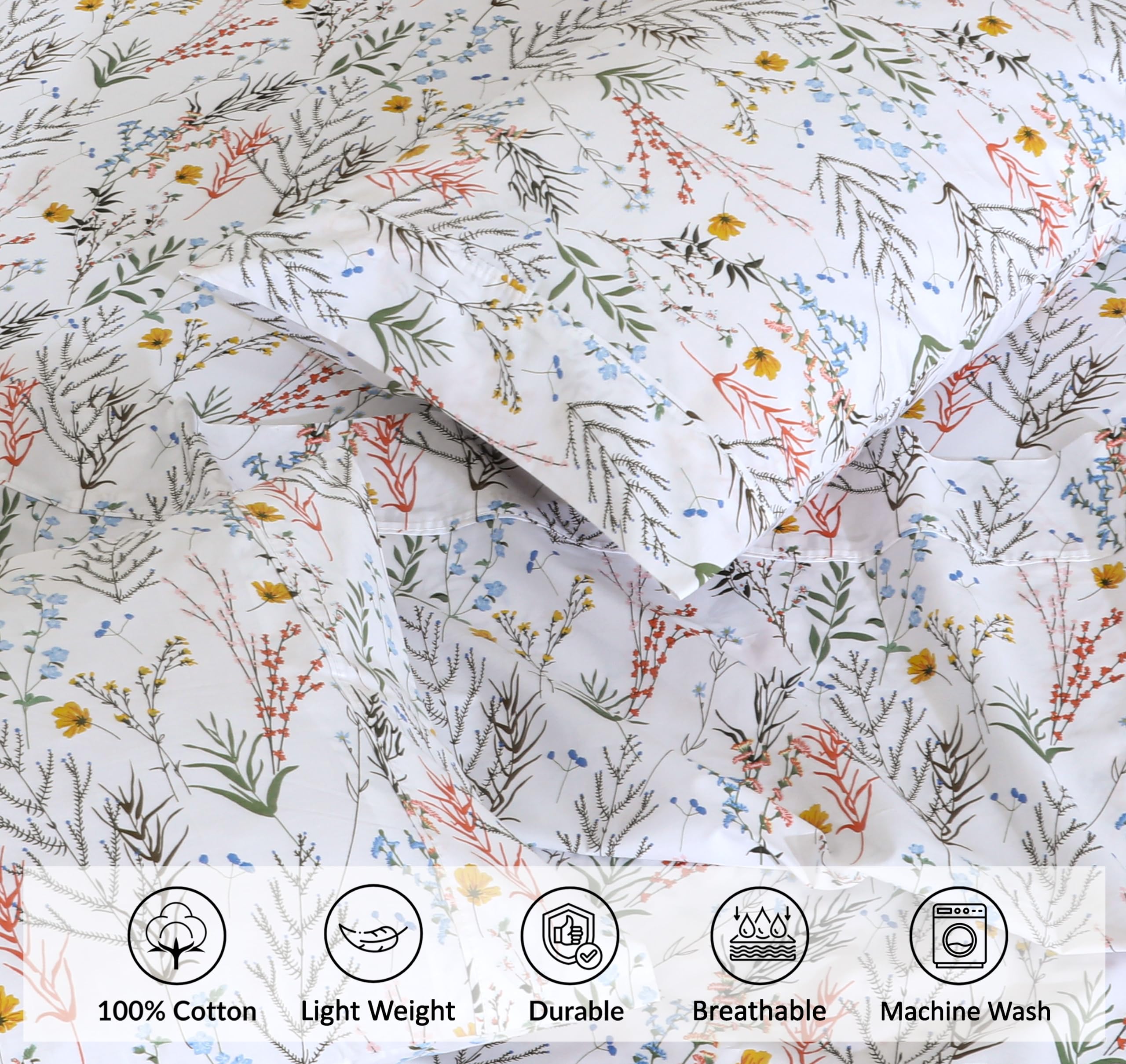 Ruvanti 100% Cotton Sheets Queen Size Set, 4 Pieces, Soft & Breathable Percale Weave Bedding, Deep Pocket 16", Hotel Standard - Image 4