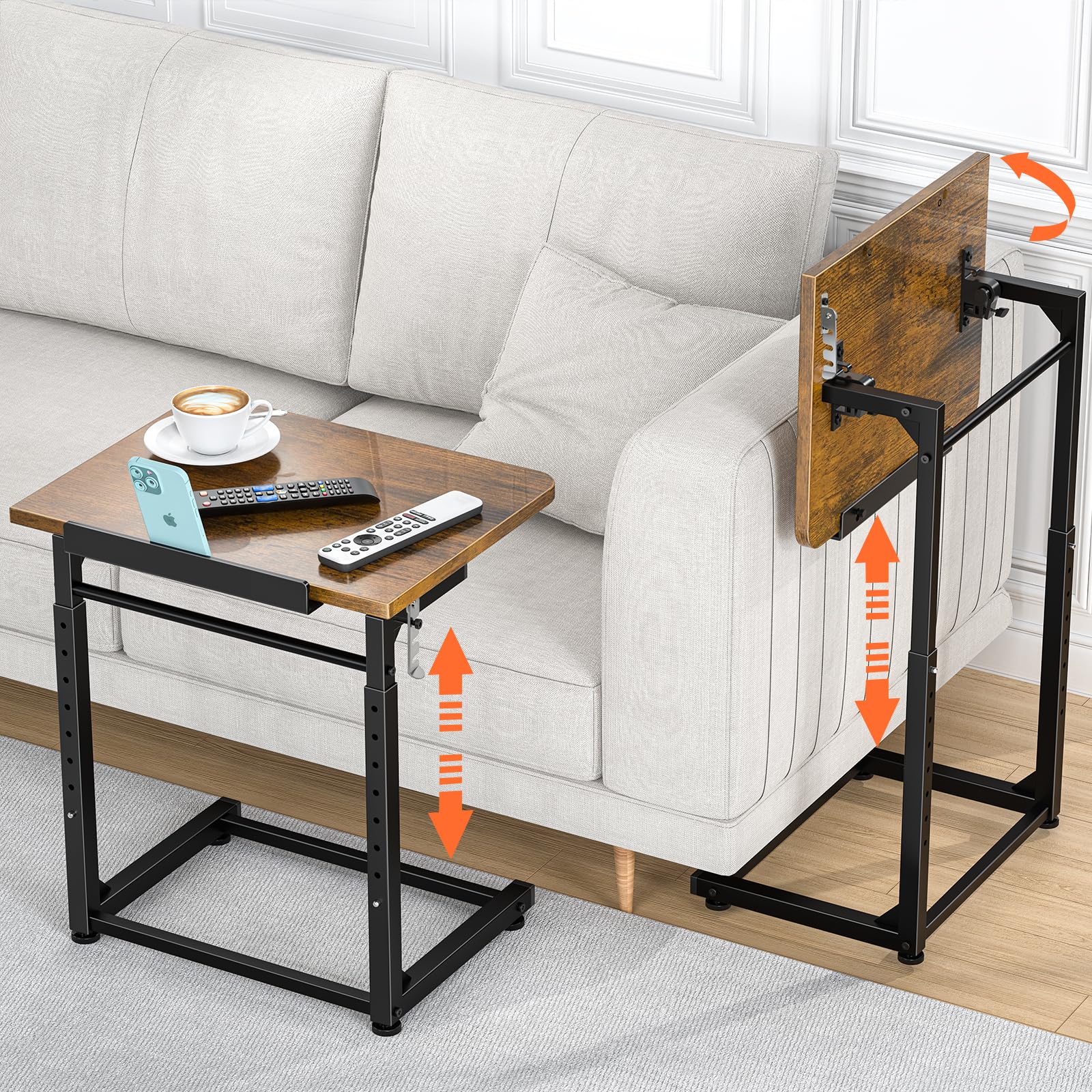 Photo 1 of Upgrade Tv Tray Table Set of 2, 8-Level Adjustable Height Couch Side Table, 90° Tilt Angle Foldable C-Shaped End Table with Phone & Tablet Slot Sofa Computer Desk for Couch,Sofa,Bed,Chair,Living Room