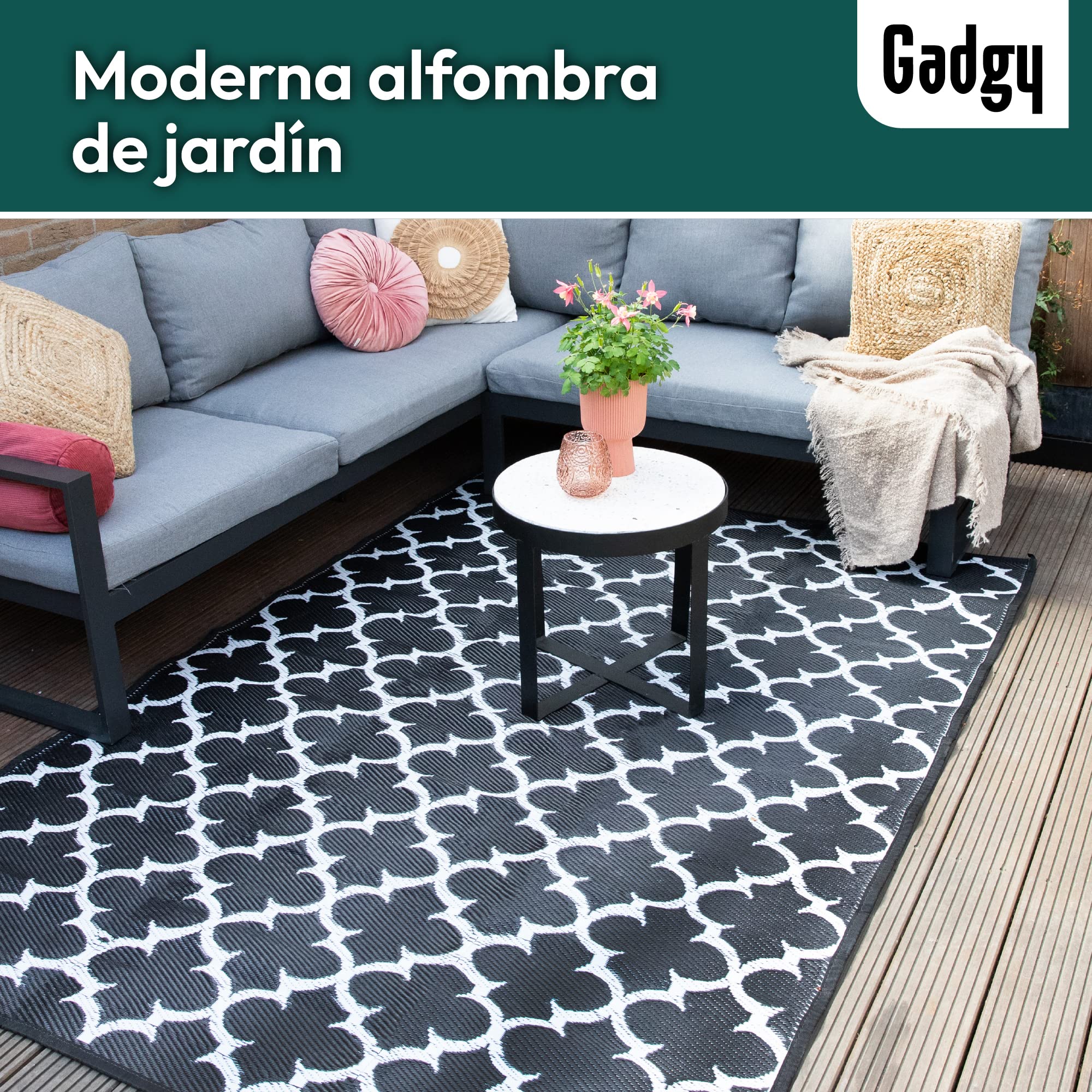 Gadgy Alfombra Exterior Resistente a la Intemperie Elegante Alfombra de Balcón Impermeable y Resistente a los Rayos UV - Reversible Incluye Bolsa de Transporte - 230x160cm