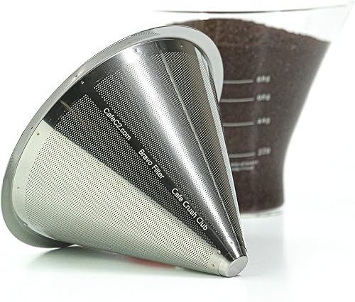 Filtro de café reutilizable para verter sobre cafetera | Filtro de malla de doble capa con soporte de vidrio | Filtro de café de acero inoxidable y