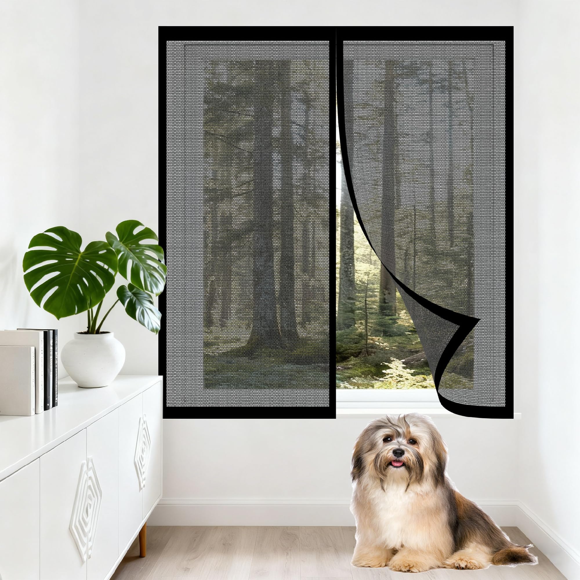 Moustiquaire magnétique fenêtre 140x170 cm sans percer | Rideau amovible noir pour grands vitrages