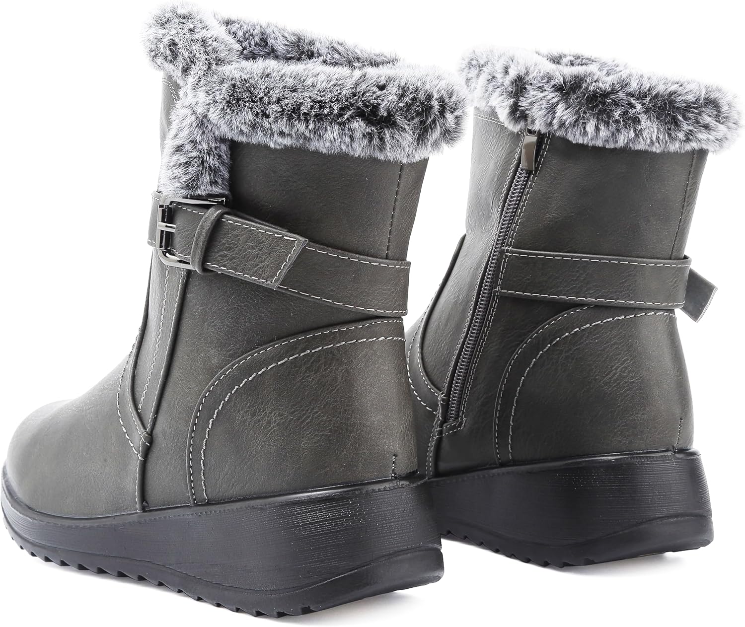 Womens Snow Boots with Zipper Waterproof Leather Fur Lined Winter Warm Boots for Women Comfortable Platform Fashion Ankle Booties - Image 3