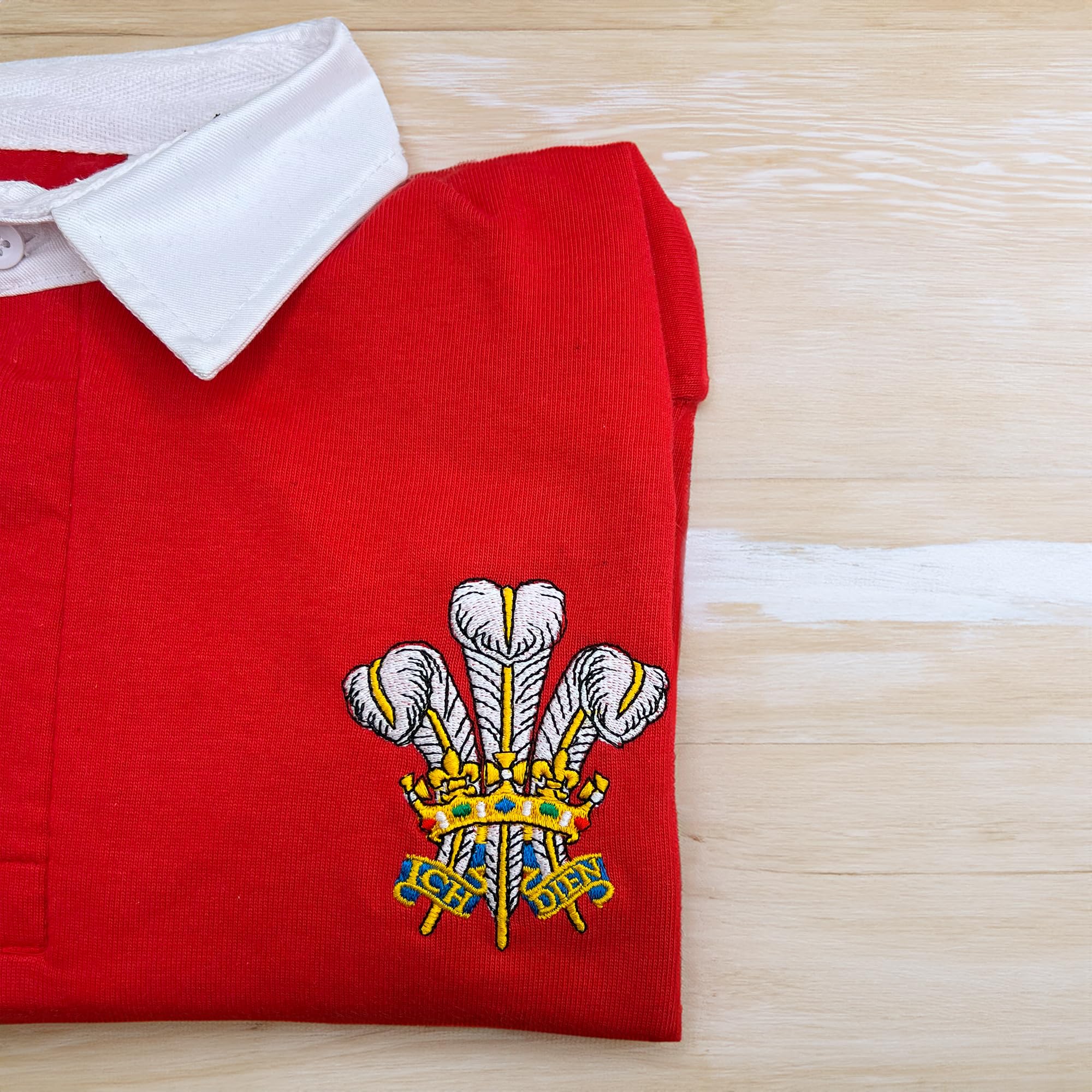 Walisisches klassisches Rugby-Shirt für Kinder, bestickt, Prinz von Wales, Federn, Jersey, Cymru Jungen