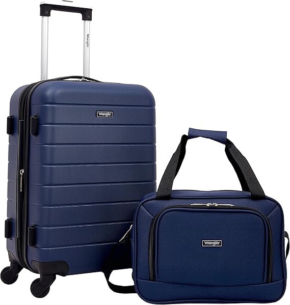 review Wrangler Smart Luggage Cup Holder and USB Port, Navy Blue, 2 Piece Set