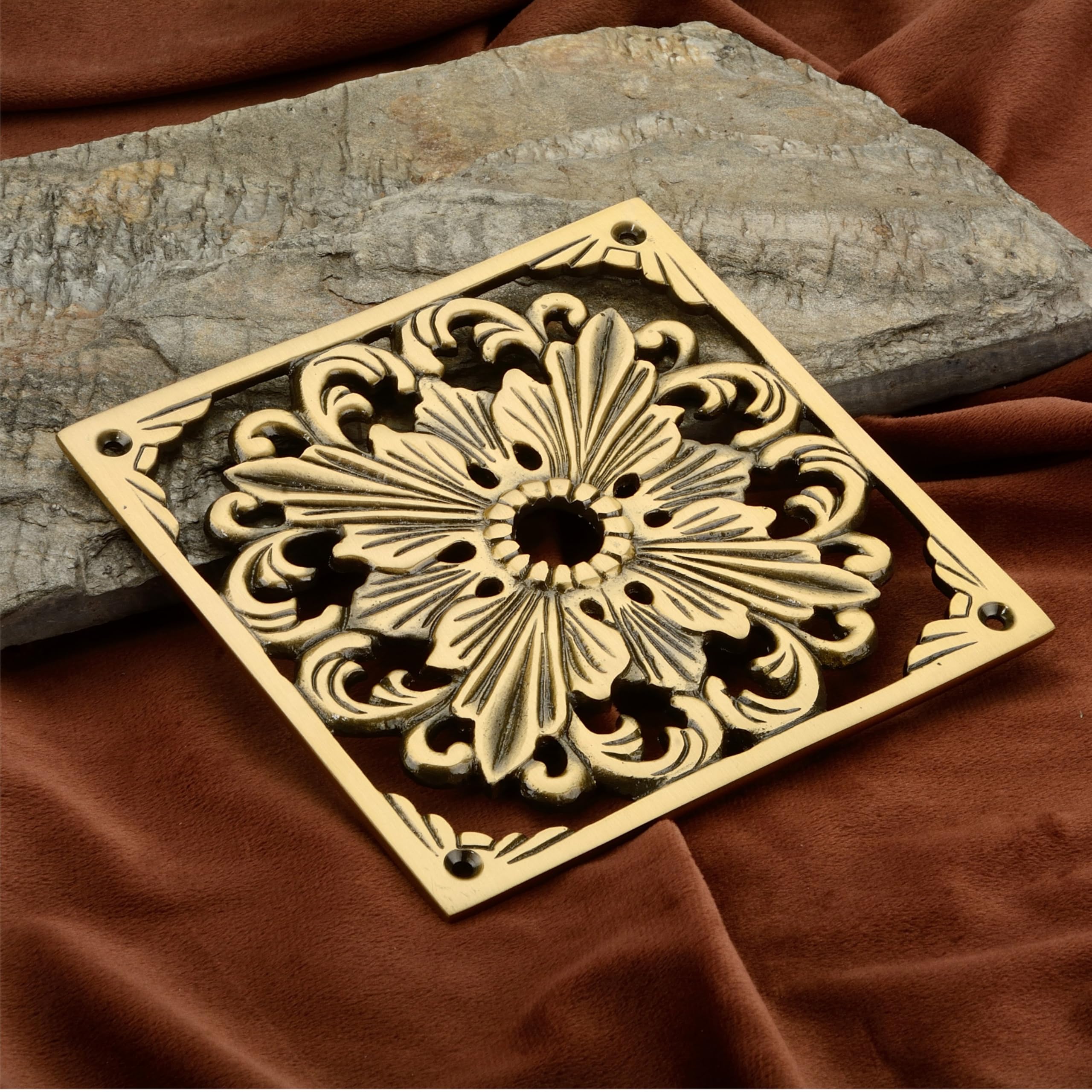 DEVDECOR, Antique Brass Floral Door Plate – 6 x 6” Ornate Openwork Decorative Hardware for Doors, Walls, or Cabinets-image-10