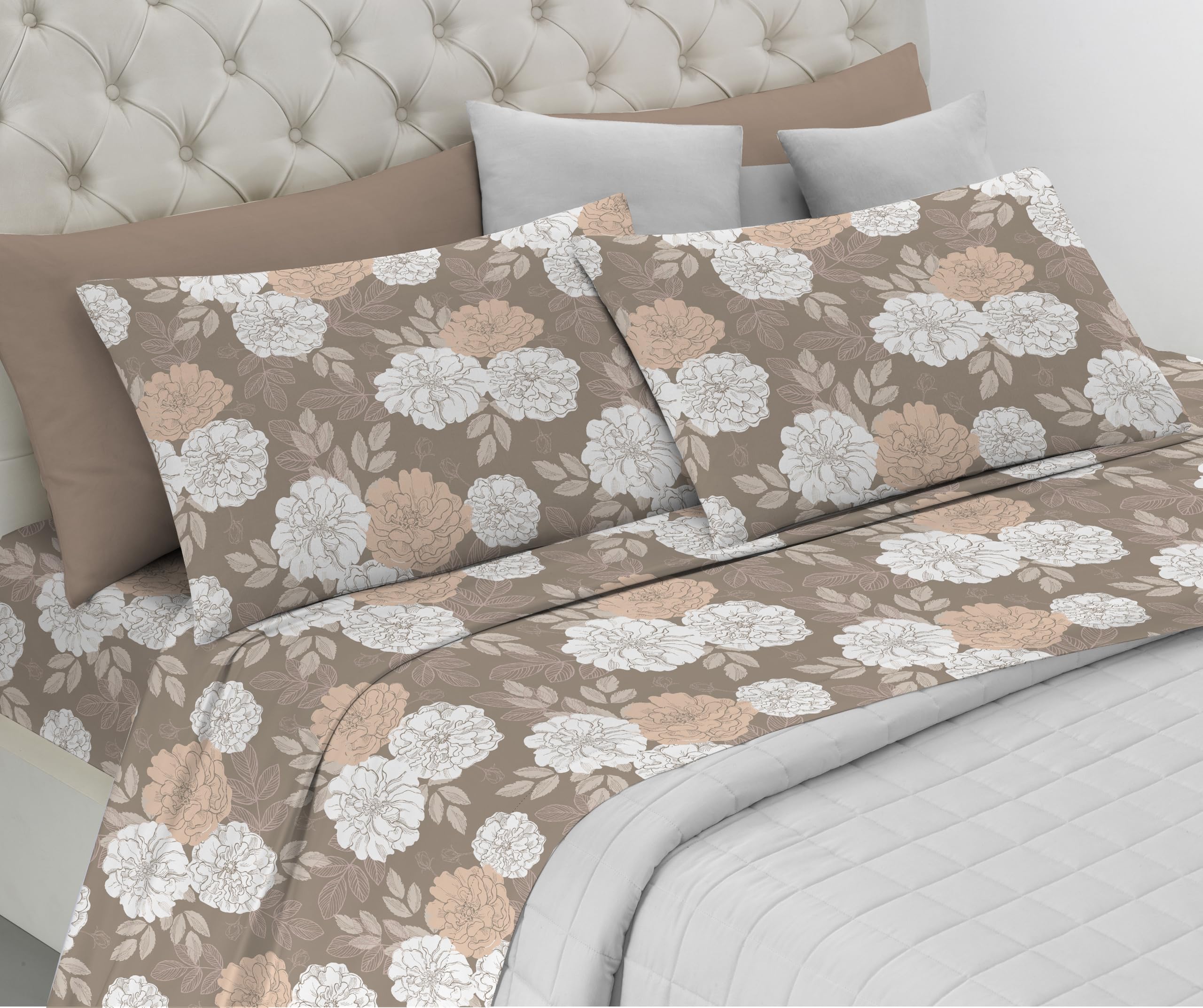 Riad Arredo Set Completo Letto 100% Cotone Morbido - Set Lenzuola con federe Mano Delicata Made in Italy (Marbella Brown, Matrimoniale Standard)