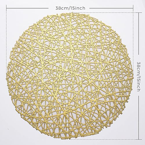 Miniatura 7 de Evevda Juego de 6 manteles individuales redondos plateados de vinilo prensado huecos de 15 pulgadas, impermeables, para cocina, mesa de comedor,