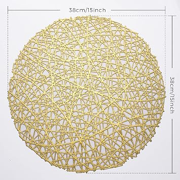 Evevda Gold Round Placemats Set of 4 Metallic Vinyl Dining Table Mats
