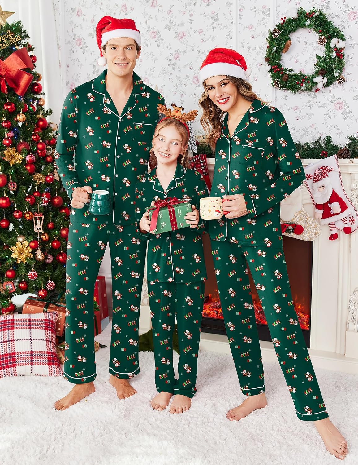 Ekouaer Christmas Family Matching Pajamas Long Sleeve Button Down Pj Set image 3