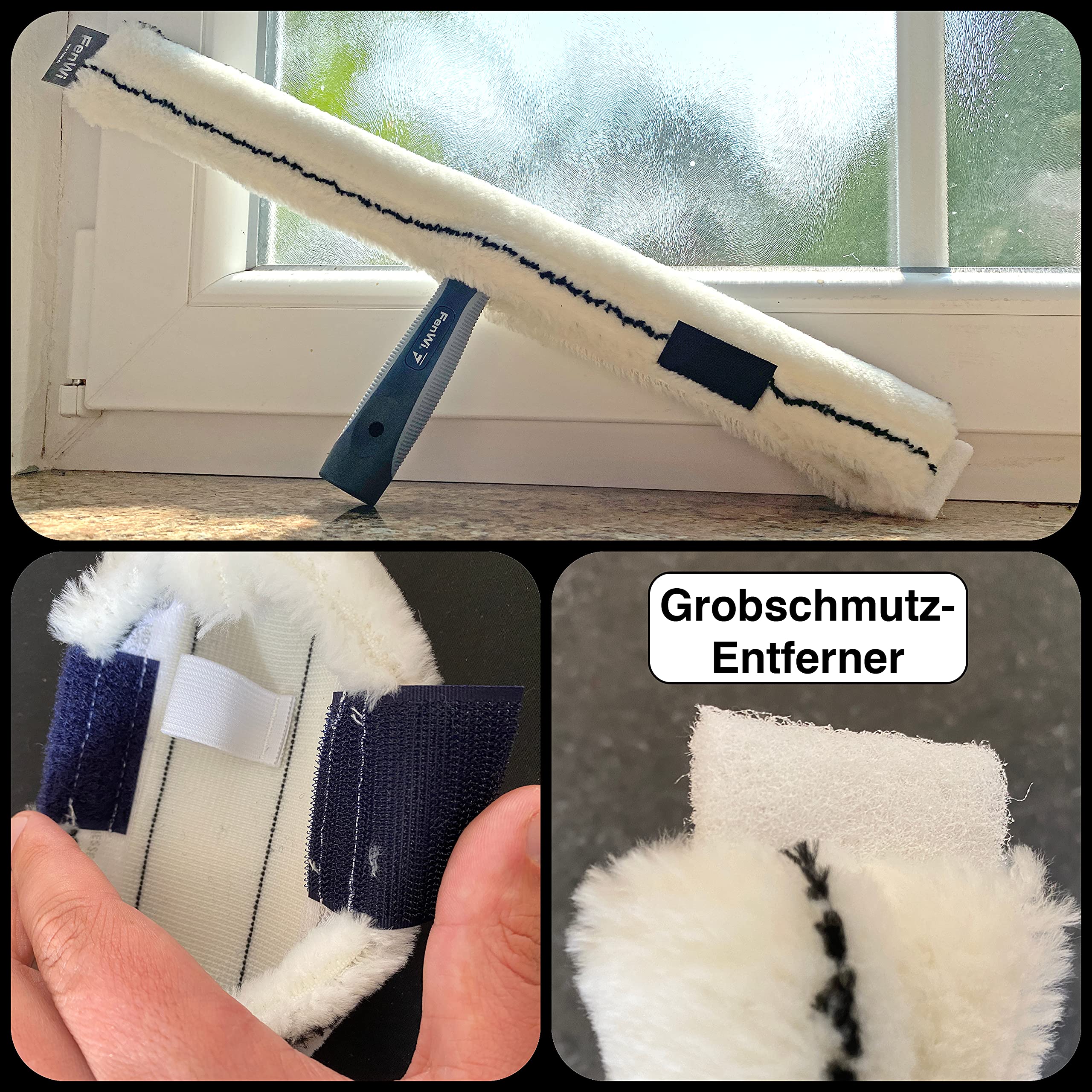 FenWi Profi Fensterwischer 50cm breit mit Mikrofaser Einwascher | Wischergriff mit 45cm Alu T-Träger, für große, breite Flächen, Glasreinigung