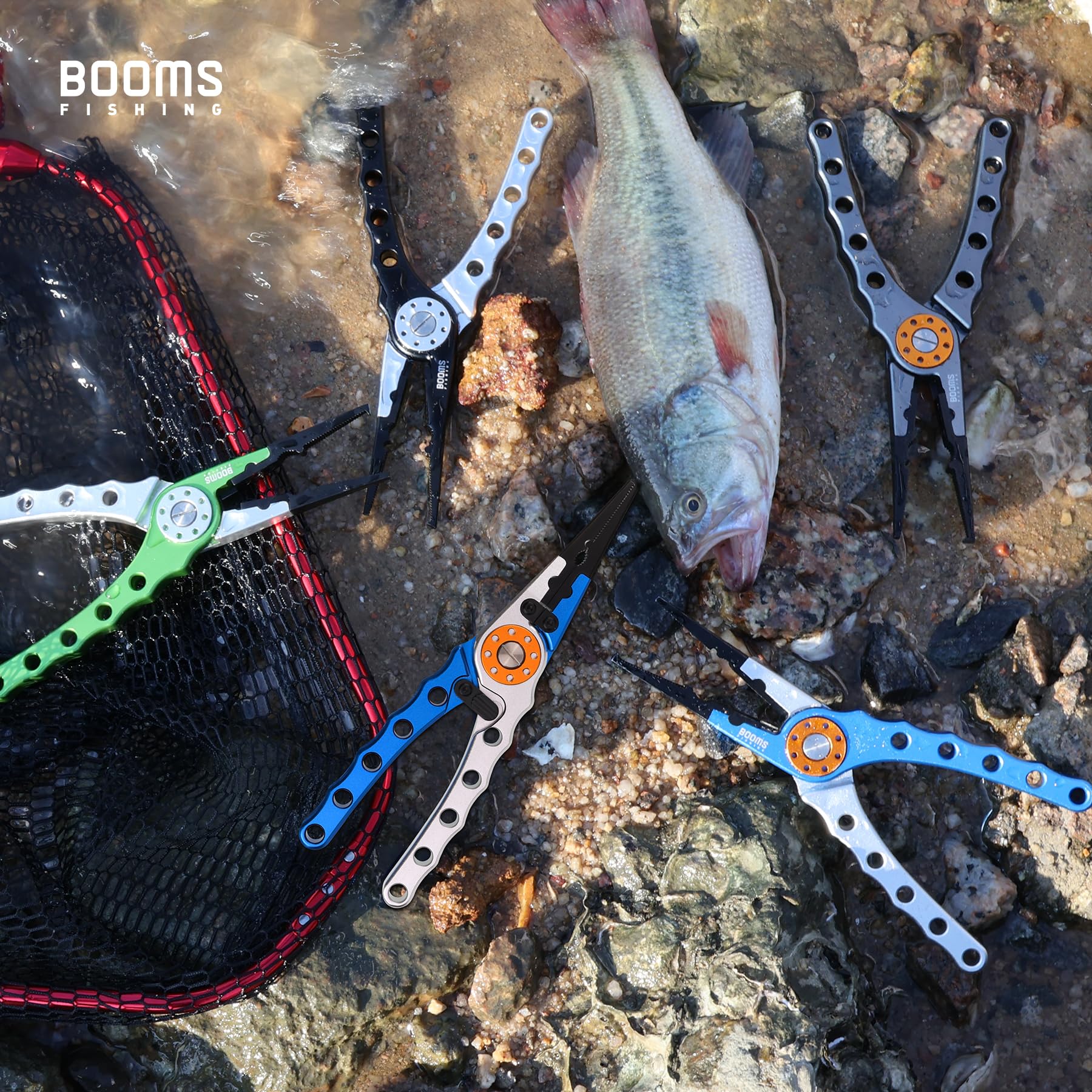 Booms Fishing X1 Pinze da Pesca in Alluminio per Acqua salata, Kit di Attrezzatura da Pesca per Surf, attrezzo Multiuso per la rimozione dell'amo, Taglio della Lenza Intrecciata e Anello Diviso, con