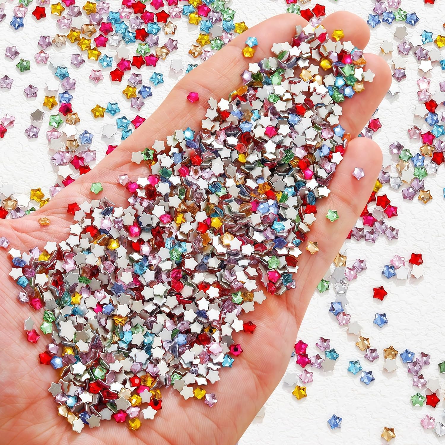 300Pcs Colorful Stars Rhinestones for Nails 3D Clear Resin Shiny Five Pointed Star Nail Rhinestones Pentagram Nail Art Charms Multi-Color Star Nail Diamond Nail Accessories Nail Supplies for Women