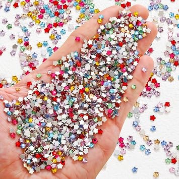 300Pcs Colorful Stars Rhinestones for Nails 3D Clear Resin Shiny Five Pointed Star Nail Rhinestones Pentagram Nail Art Charms Multi-Color Star Nail Diamond Nail Accessories Nail Supplies for Women