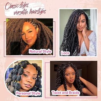 Marley Twist Braiding Hair 8 Packs Marley Twist Hair Cuban Twist Hair 24 Inch Afro Kinky Curly Twist Crochet Hair Cuban Twist Soft and Natural Hair 1B Black (1B, 18inch)