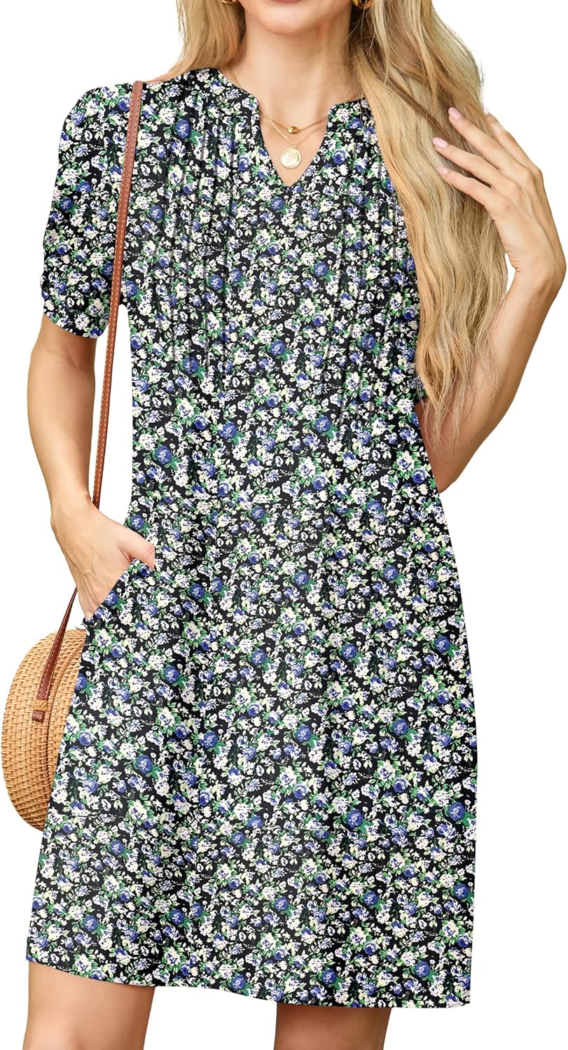 GRECERELLE Robe D'Été Décontractée à Manches Courtes Col V Avec Poches Pour Femme