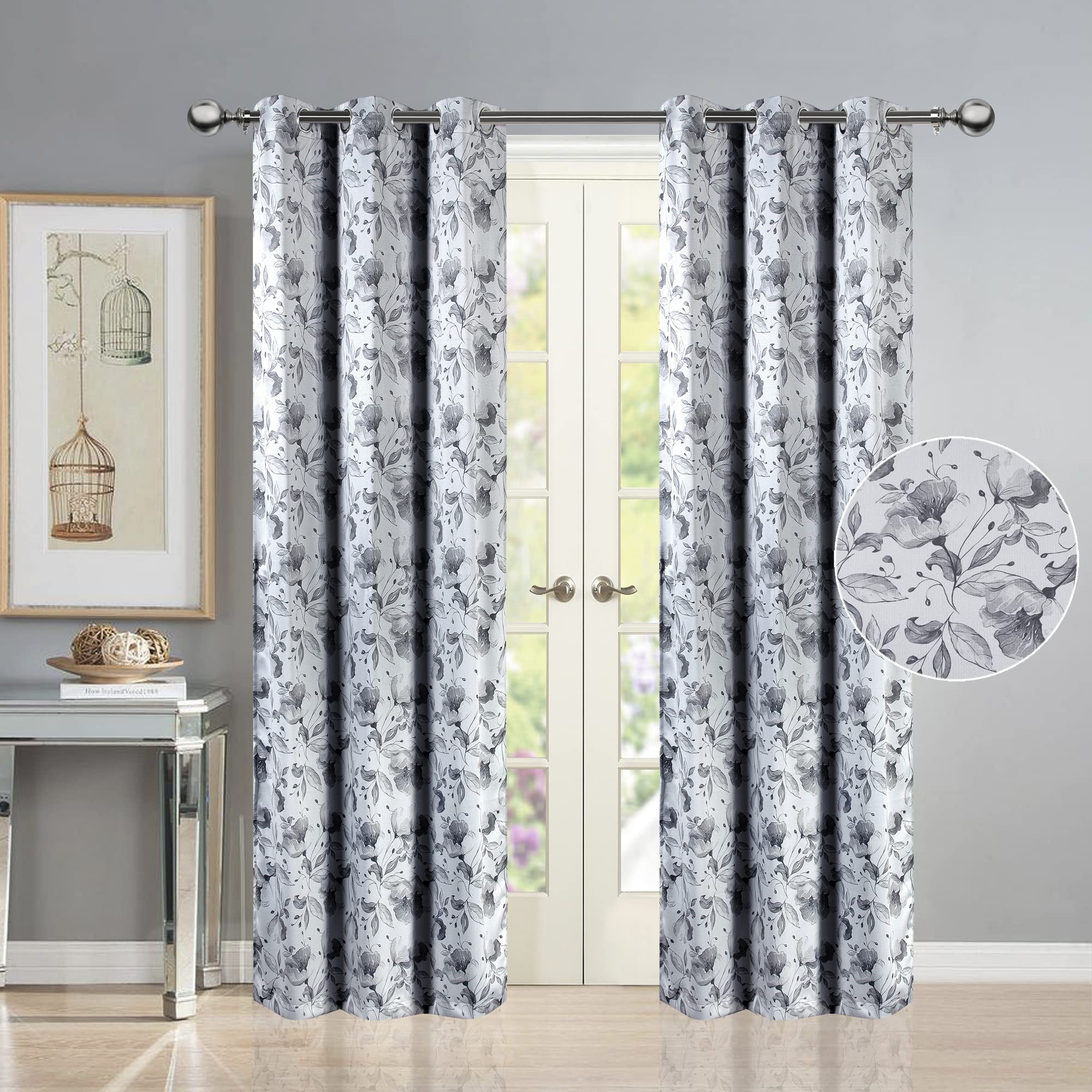 Deco Window Polyester Semi Blackout curtains 7 feet long set of 2, Room Darkening (Eyelet,Gray, 3.5X7FT) Curtains for Bedroom and Living Room